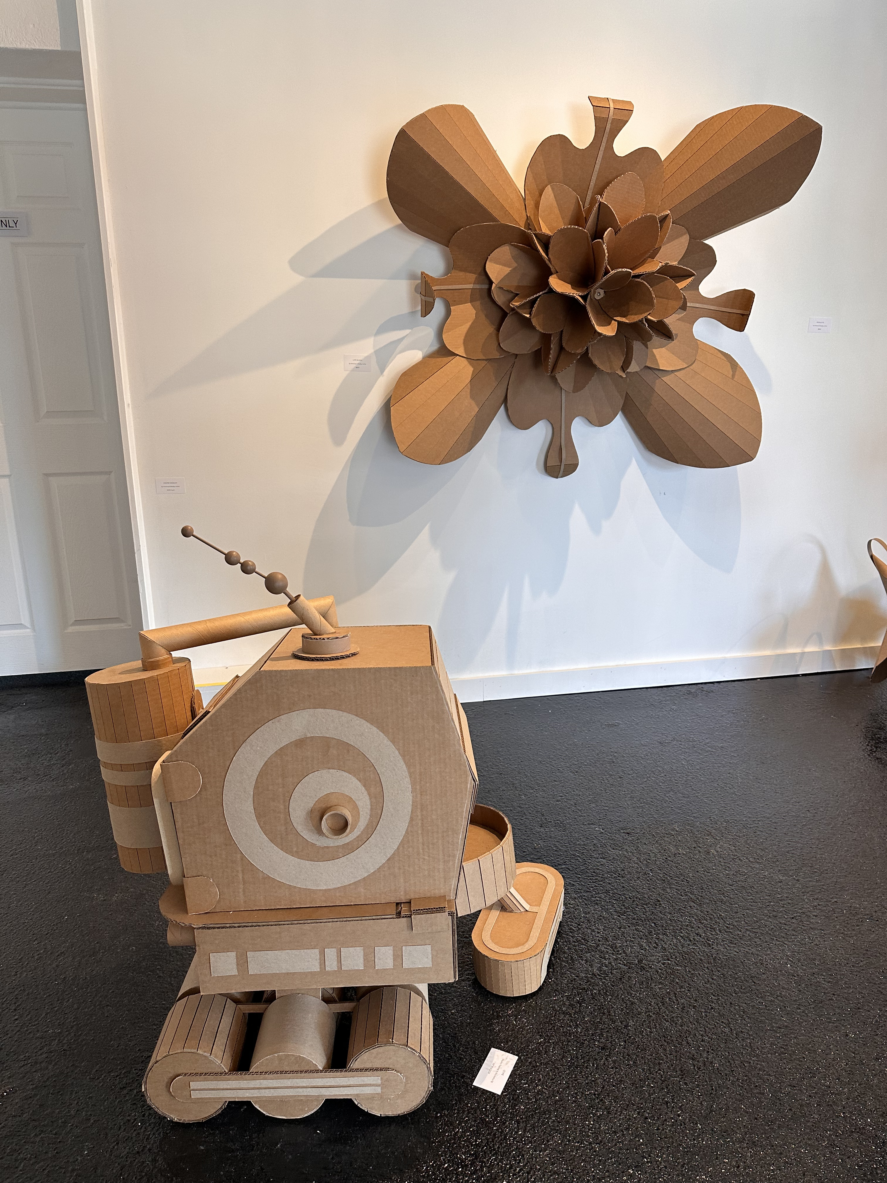 Cardboard robot next to the Frog Lilies