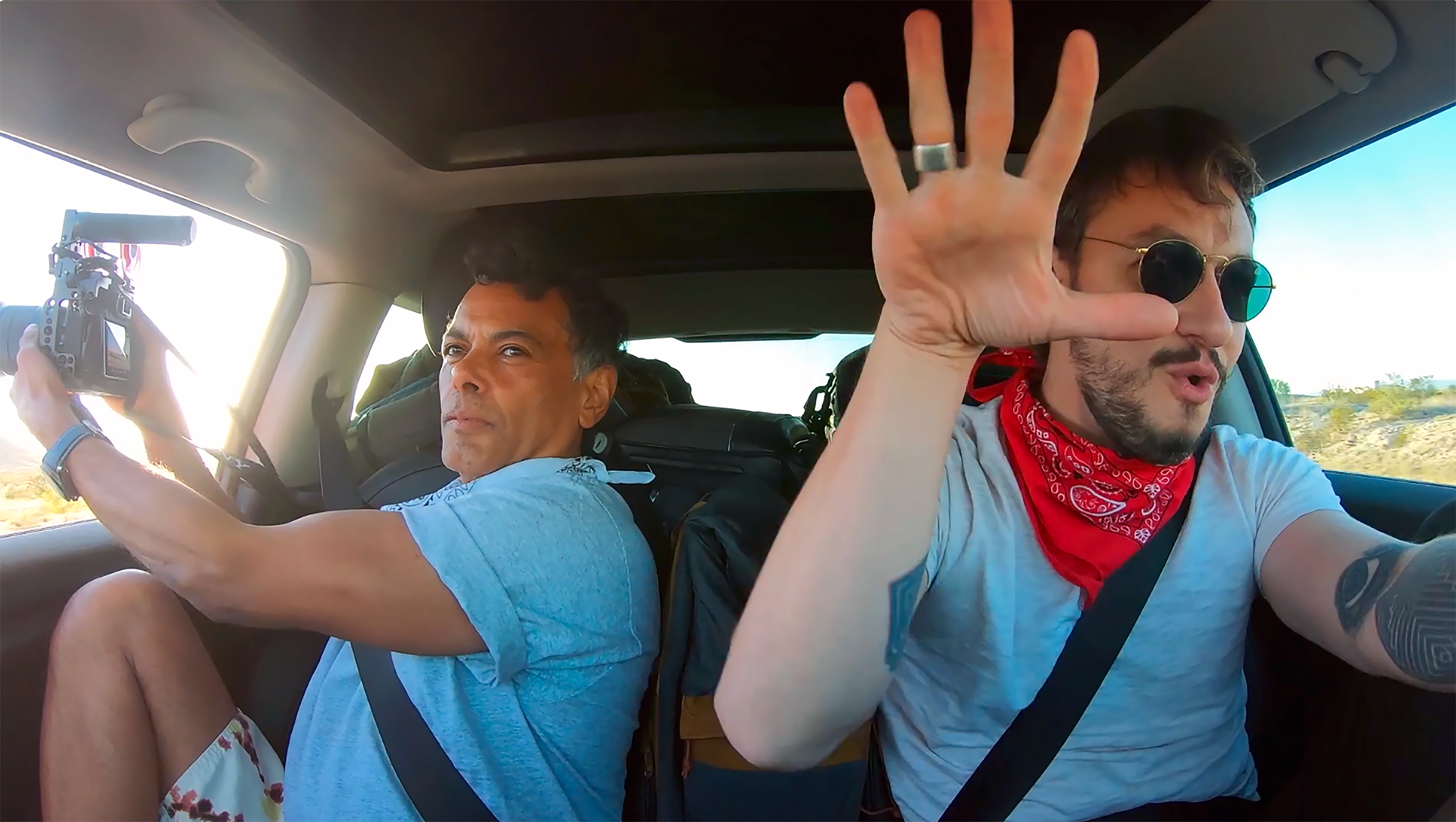 Kirill and Horacio in the mini cooper