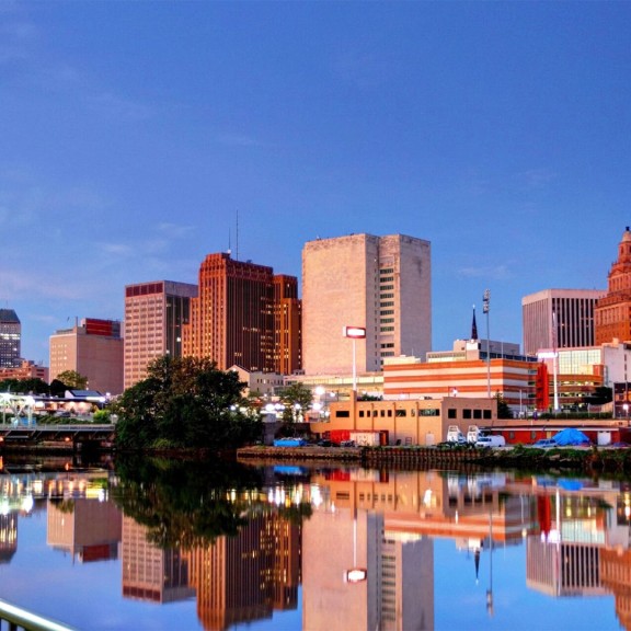 Newark skyline by the water