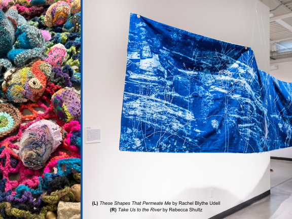 Colorful artwork hanging in a gallery