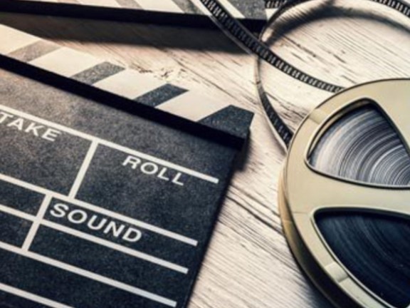 Stock photo of film reel and film slate