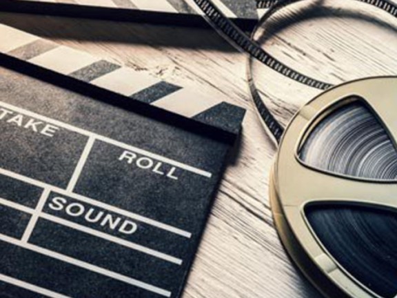 Stock image of film reel and film slate