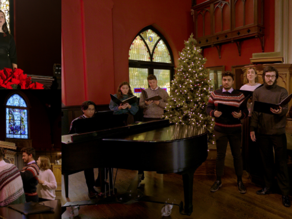 Choir singing inside of Kirkpatrick Chapel