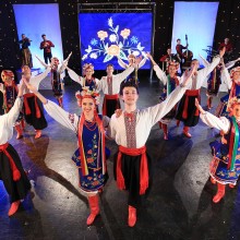 traditional Tamburitzan dancers posing for the camera