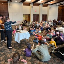 an educational event for Jewish children at the gallery at Temple Sharey Tefilo-Israel