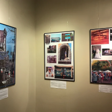 Three framed collages made up of images of the Italian experience and culture in NJ