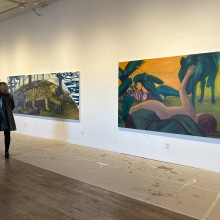 Paintings in a gallery with a single viewer copy