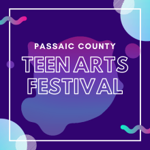A logo for the Passaic County Teen Arts Festival, purple and blue with white letters