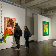 visitors viewing the work of Devan Shimoyama