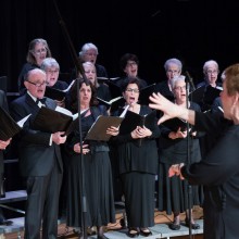 An adult choir performing a concert