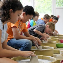 Students work pottery wheels at Visual Arts Center of New Jersey.
