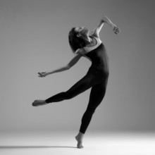 A black and white photo of a dancer.
