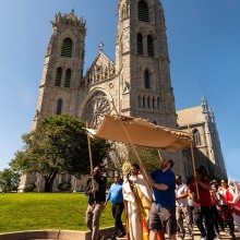 Performance outside of a church.