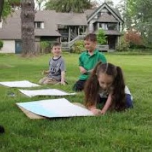 Kids working on art outside of Perkins Center for the Arts in Moorestown