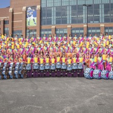 cast of the 2024 Jersey Surf "Surfadelic" production at the Drum Corps International World Championships in Indianapolis, IN