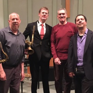 a group photo of the Jazz and Blues Showcase including the leader, Russell Quagliata