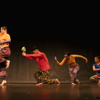 A group of dancers in a line performing on stage