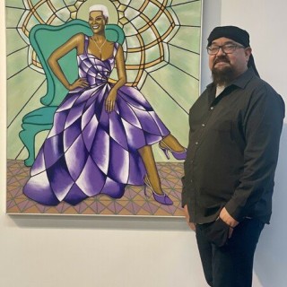 Jo-EL Lopez with his painting The Queen