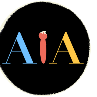 AIA's logo displays brand colors of primary red, blue, & yellow, with off white and black background