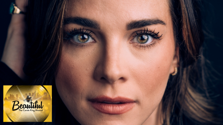 Headshot of Kyra Kennedy with a logo of the Beautiful: The Carole King Musical