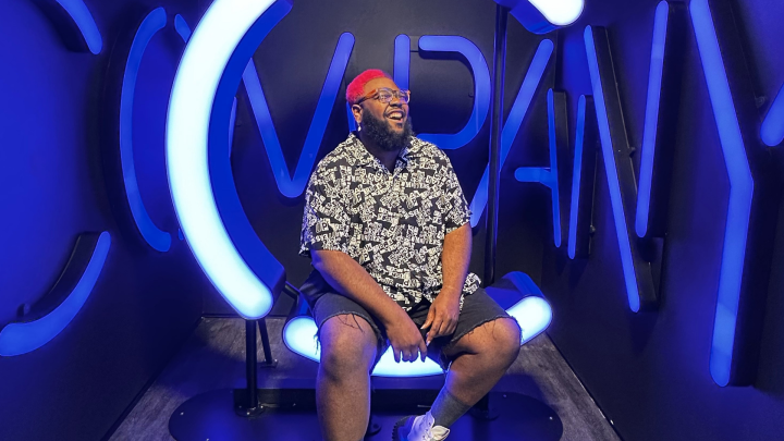 Man sitting on a stage