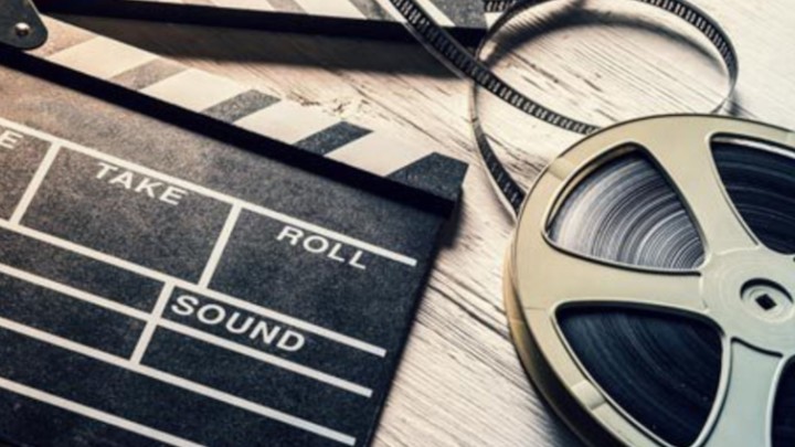 Stock photo of film reel and film slate