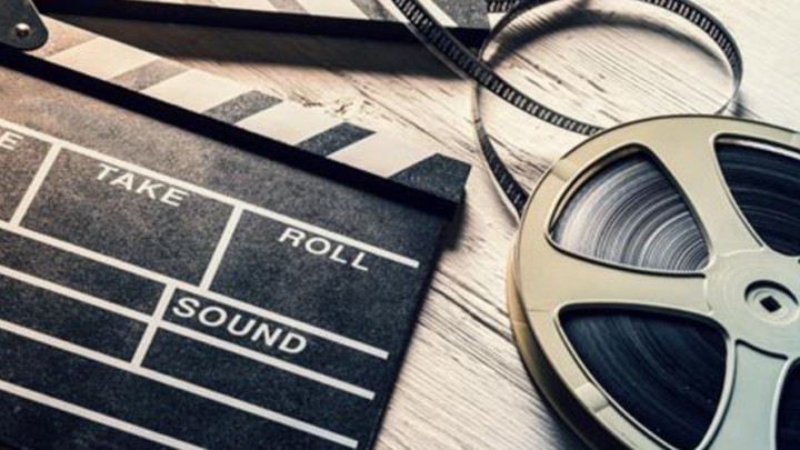 Stock image of film reel and film slate