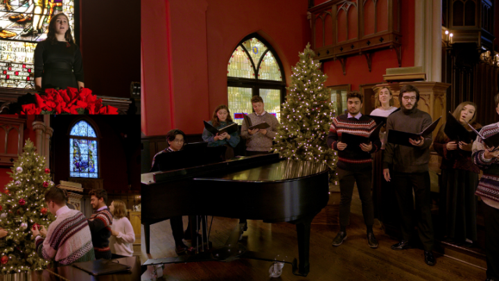 Choir singing inside of Kirkpatrick Chapel