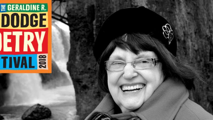 Poetry Festival logo and a headshot of an elderly woman