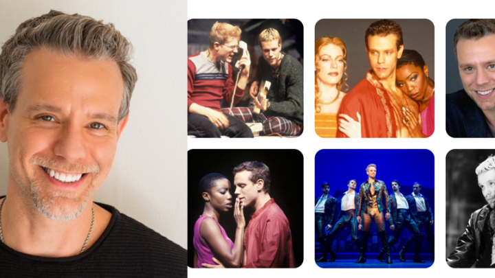 Adam Pascal headshot and collage of performers