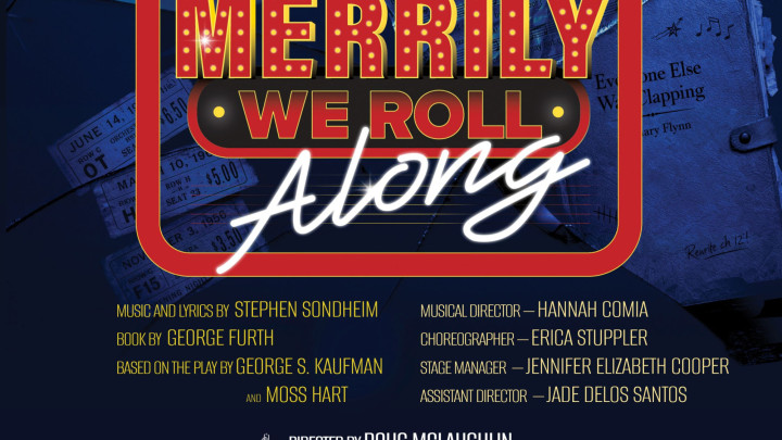 Logo for Merrily We Roll Along with billing information