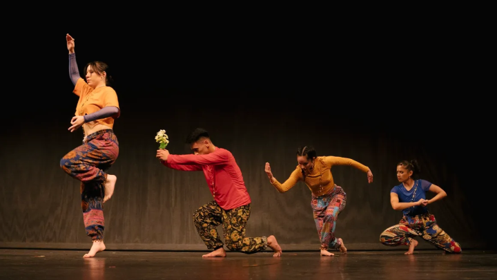 A group of dancers in a line performing on stage