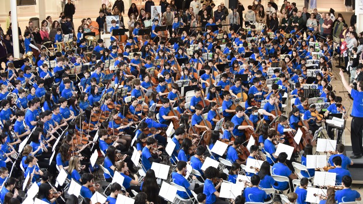 The New Jersey Youth Symphony performs as a 500-piece orchestra at the annual Playathon.